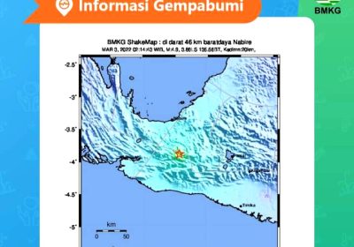 Gempabumi Tektonik M=4.9 Guncang Kabupaten Nabire Papua