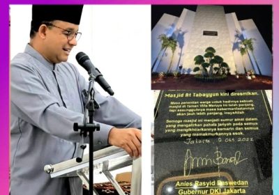 Prasasti Puitis Anies di Peresmian Masjid At Tabayyun, Impian Warga TVM Terwujud