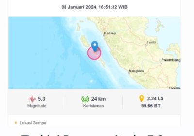 Gempabumi Guncang Tuapeijat Provinsi Sumatera Barat Magnitudo 5,3
