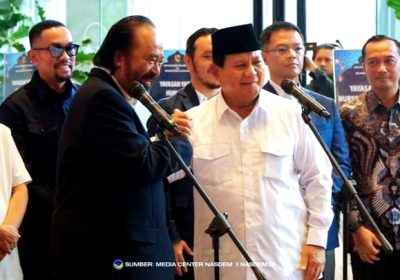 Surya Paloh Terima Presiden Terpilih Prabowo Subianto di NasDem Tower