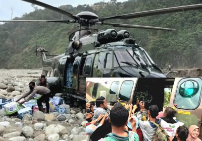 Helikopter Caracal TNI Salurkan Sembako Bantuan Bencana di Gayo Lues Aceh